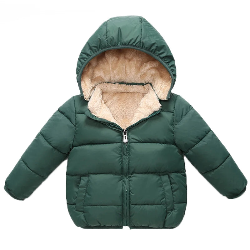 Unisex Winter Hooded Cashmere Jacket for Kids Outerwear