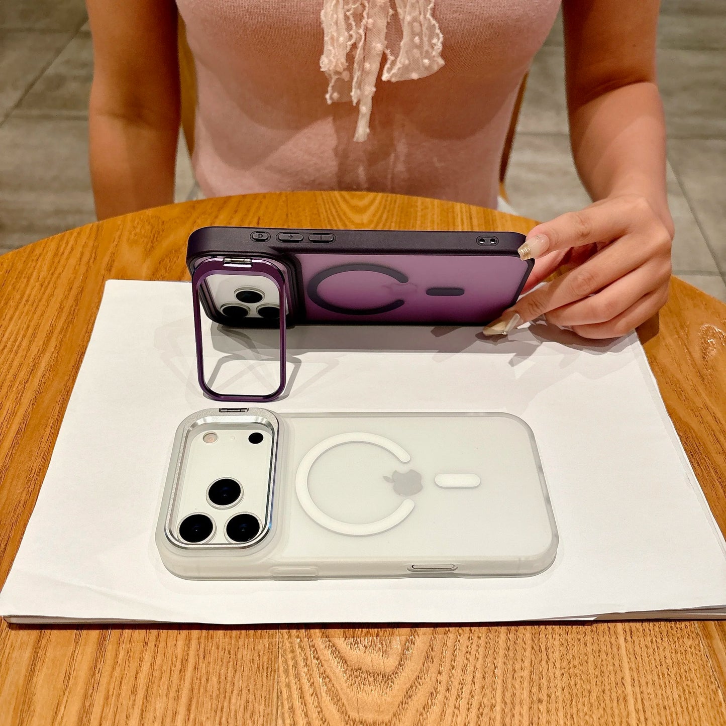 Metal Bracket Frosted Translucent Magnetic Case for iPhone MagSafe