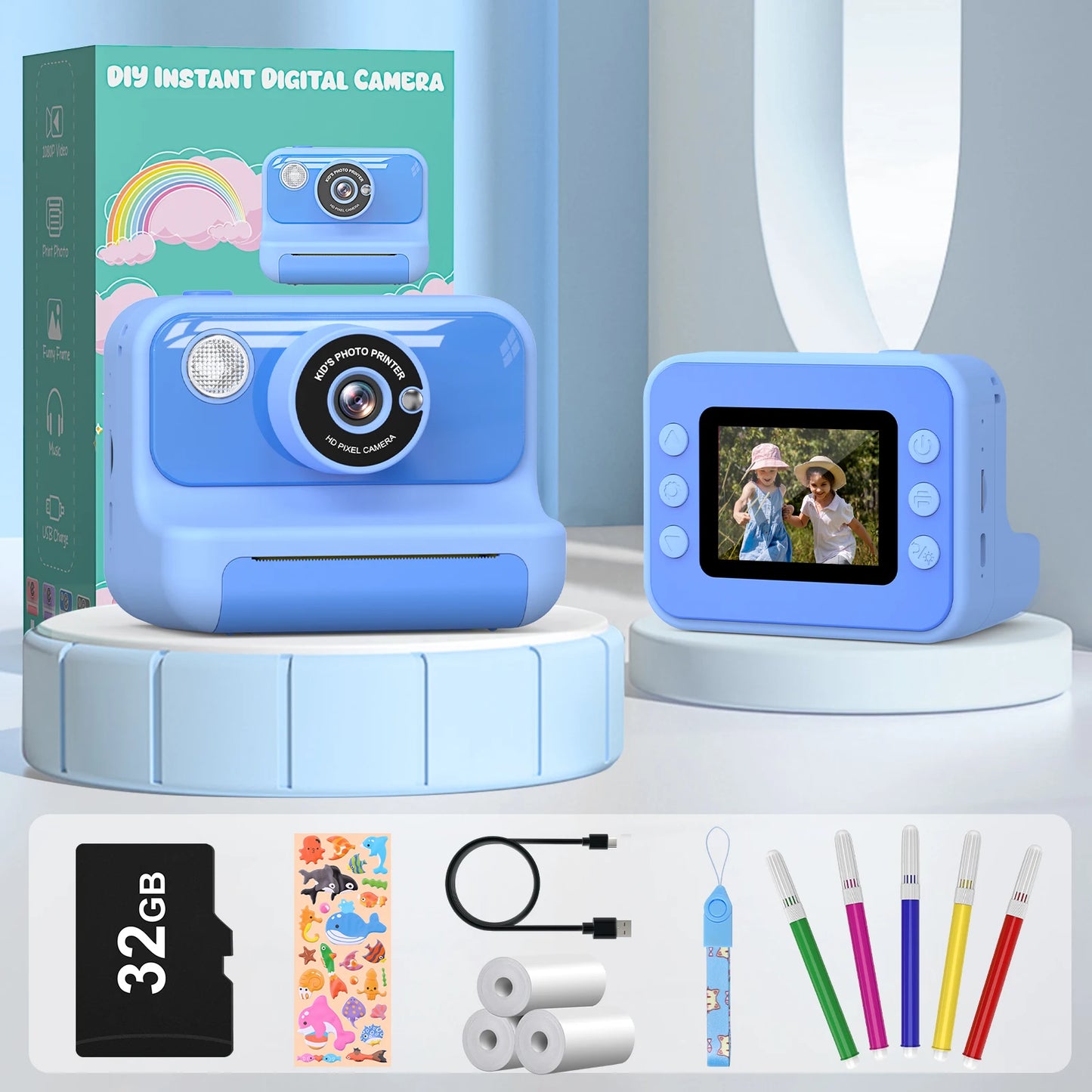 GofunlyCN Kids Instant Print Camera 1080P Mini Digital Toy