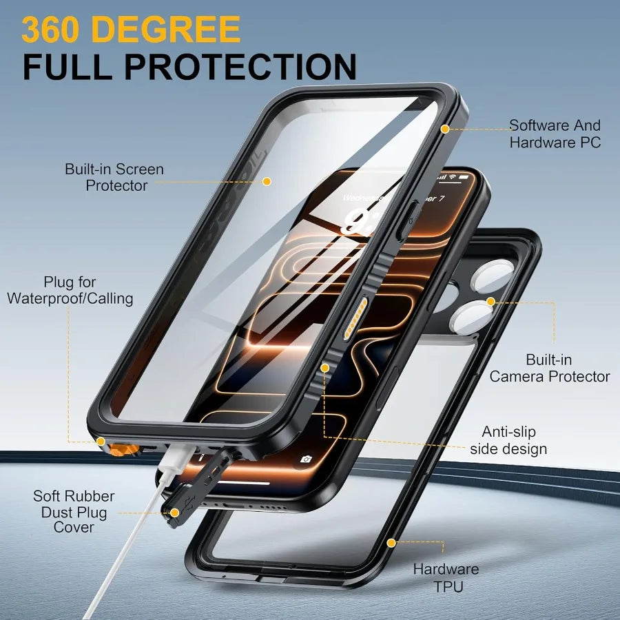 High-concerned IP68 Waterproof iPhone 17 Pro Case with Screen Protector