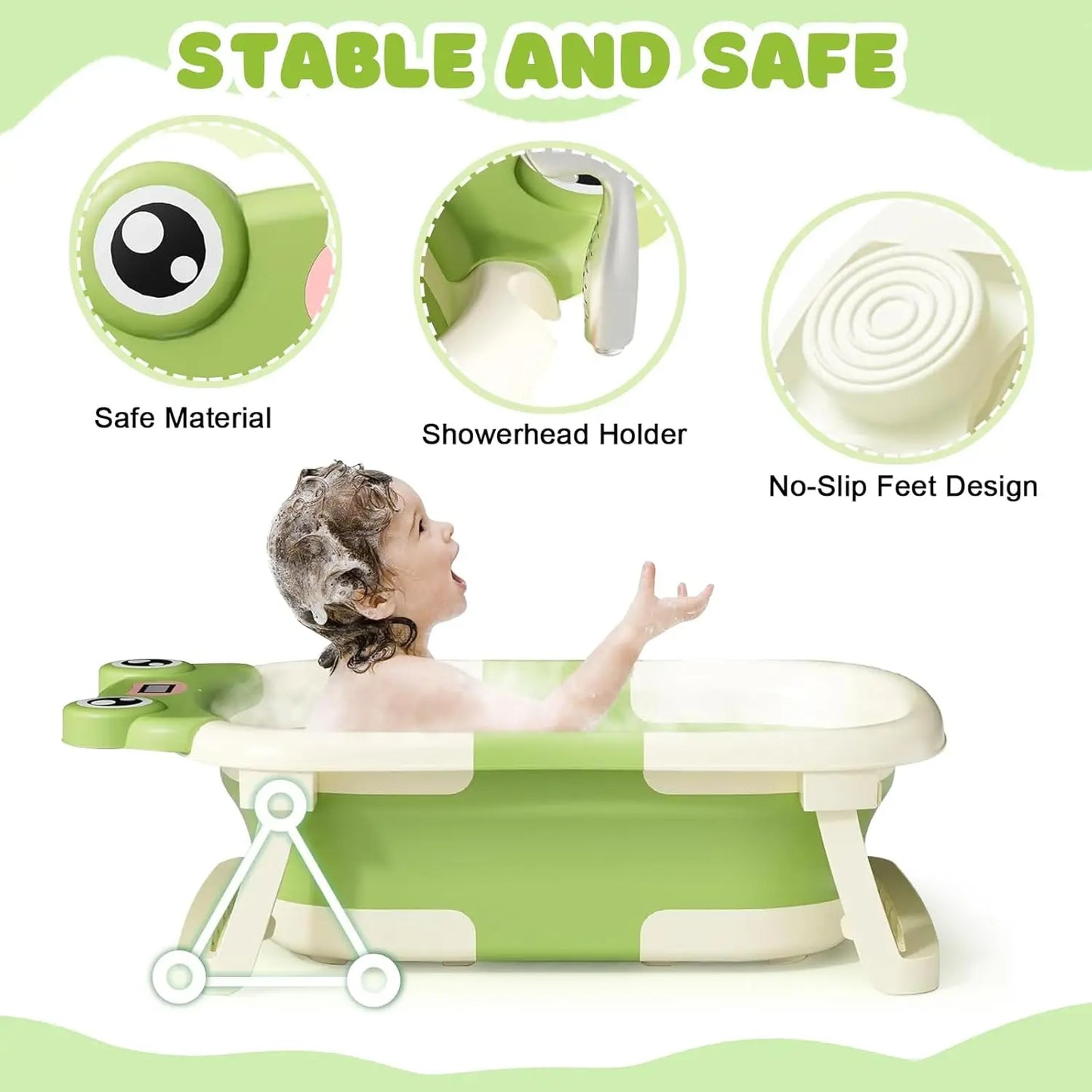 Foldable Baby Bath Tub With Cushion Thermometer Shower Cap And Brush For Newborn To 36 Months Portable Infant Bath