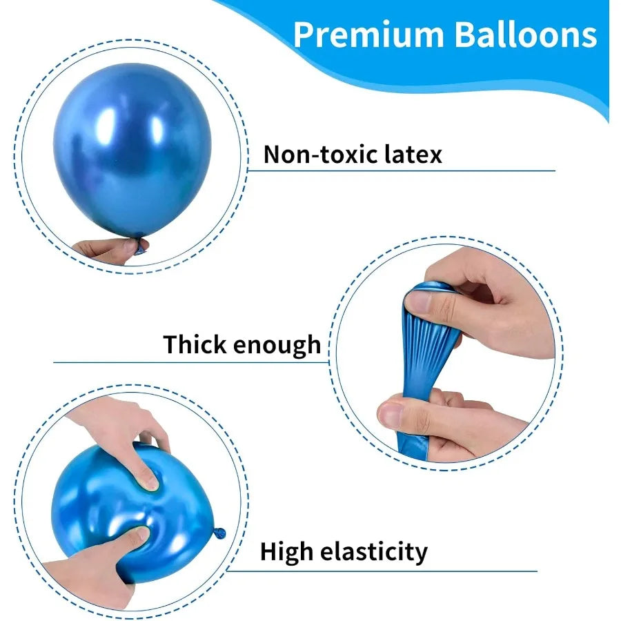 87 Pieces Metallic Blue and Silver Balloon Garland Kit With Confetti Balloons 18 12 10 and 5 Inch For Elegant Birthday