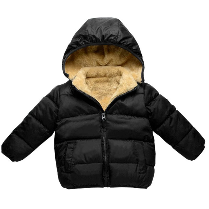 Unisex Winter Hooded Cashmere Jacket for Kids Outerwear