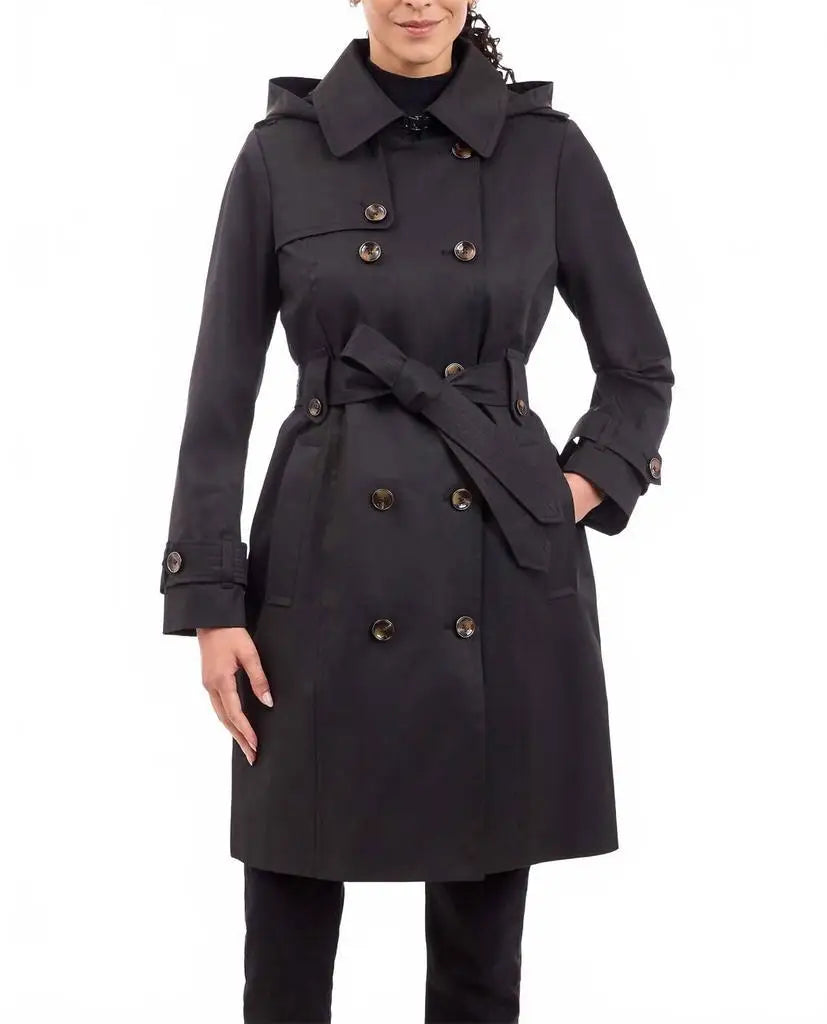 London Fog Double Breasted Trench Coat With Button Off Hood