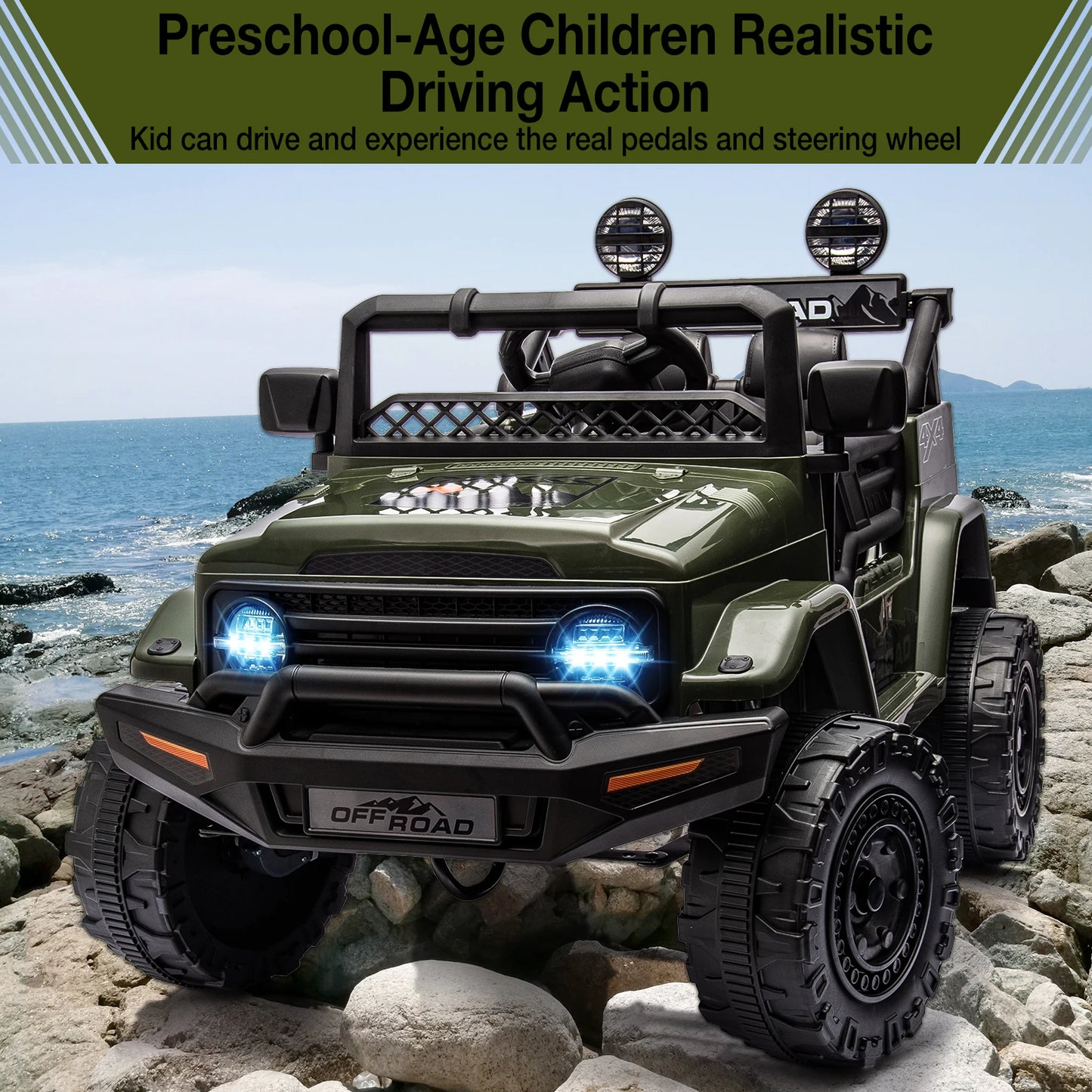 HiMISSE 12V Kids Ride On Truck With Remote Led Lights
