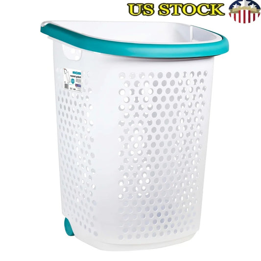 Rolling Laundry Hamper With Pop Up Handle Large Capacity Plastic Storage Basket For Home College Tween And Adult Use
