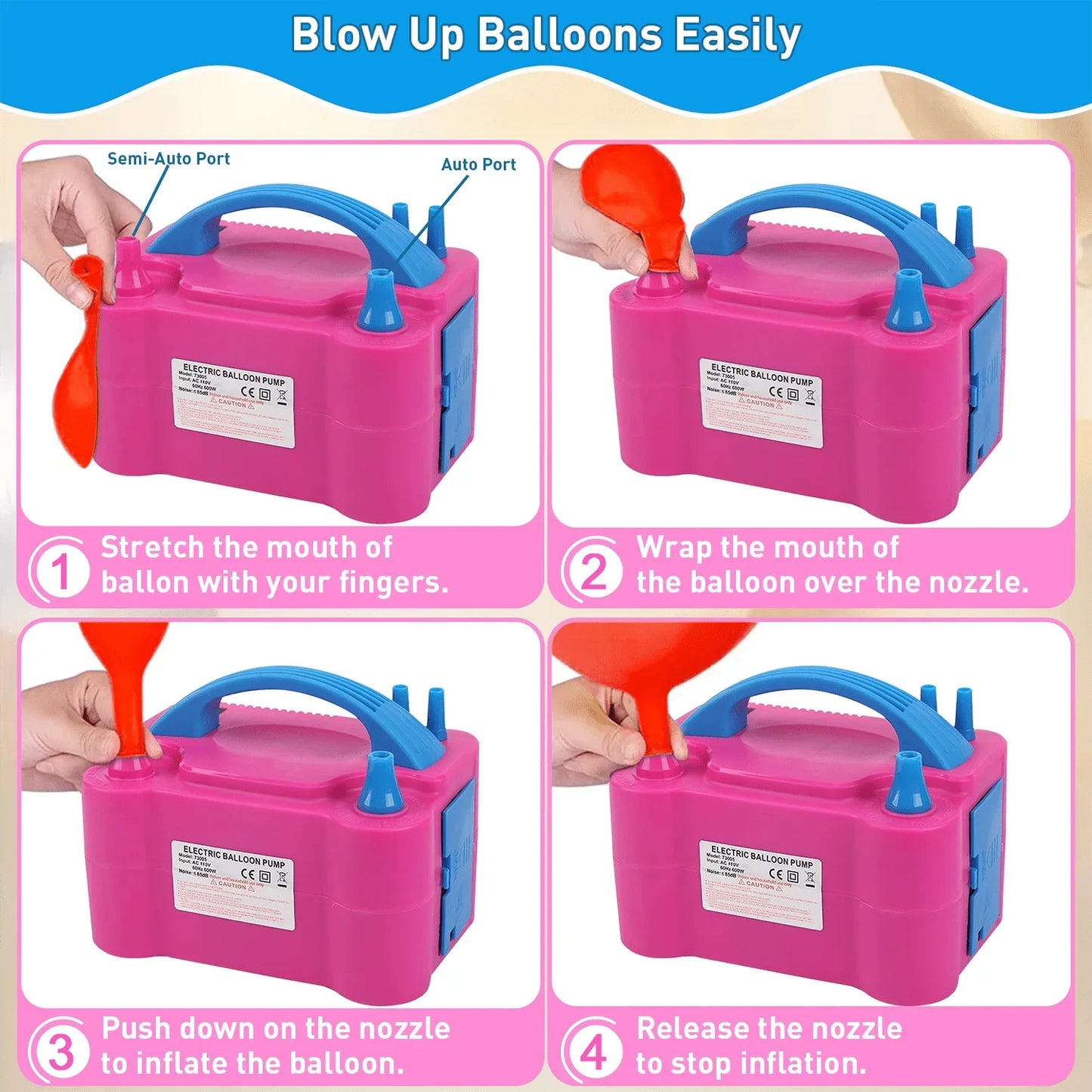 Double Nozzle Electric Balloon Inflation Pump 600W Portable Balloon Pump For Party Arch Decorations Wedding Birthday