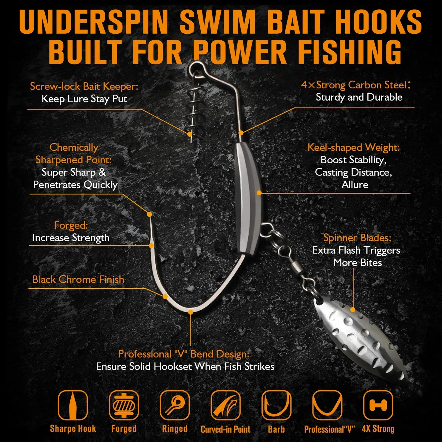 Dovesun 12PCS Underspin Weighted Swimbait Hooks Weighted Fishing Hooks Saltwater Freshwater Worm Weedless Hooks for Bass Fishing