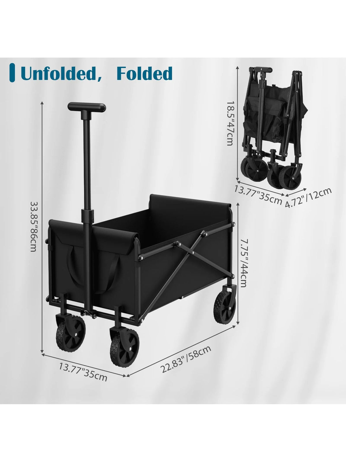 Heavy Duty Large Capacity Folding Cart with Stainless Steel Frame And 600D Oxford Cloth Black All Terrain Multi-Purpose for Camping Gardening Beach Shopping No Assembly Required