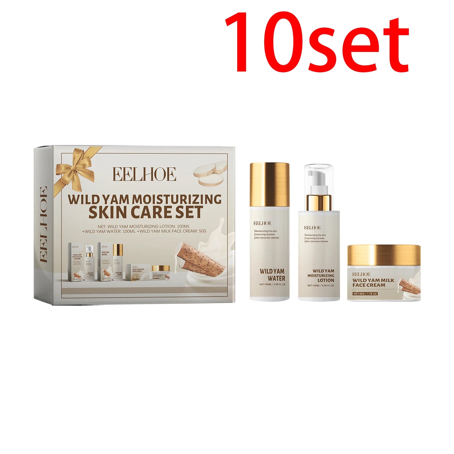 EELHOE Wild Yam Moisturizing Skin Care Set 1set Winter Hydrating Face Cream Lotion Toner Kit Protective Barrier Non Greasy