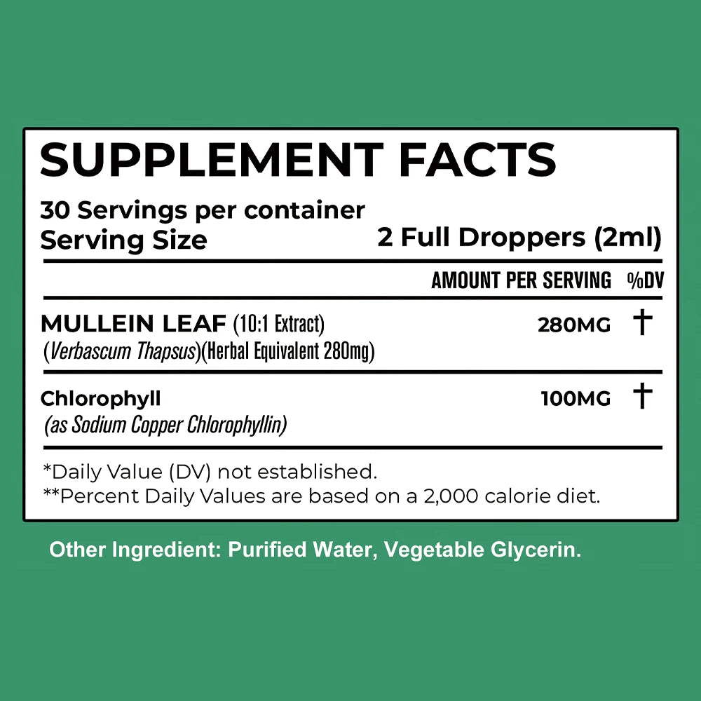 Mullein Lung Drops - Respiratory Health Support - Healthy Breathing - Non-GMO - Vegetarian - 1 Month Supply