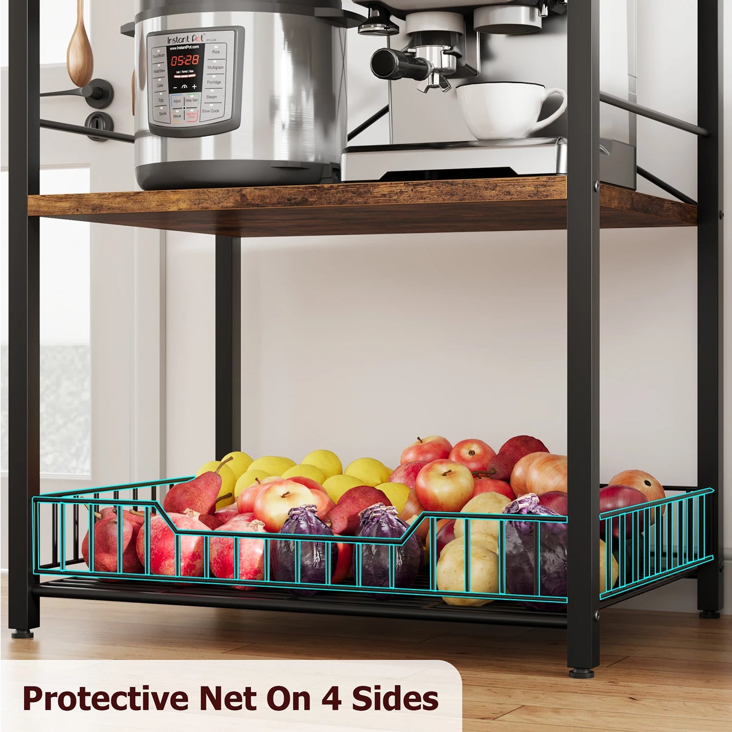 Twister.CK Kitchen Bakers Rack With Microwave Stand 4 Tier Storage