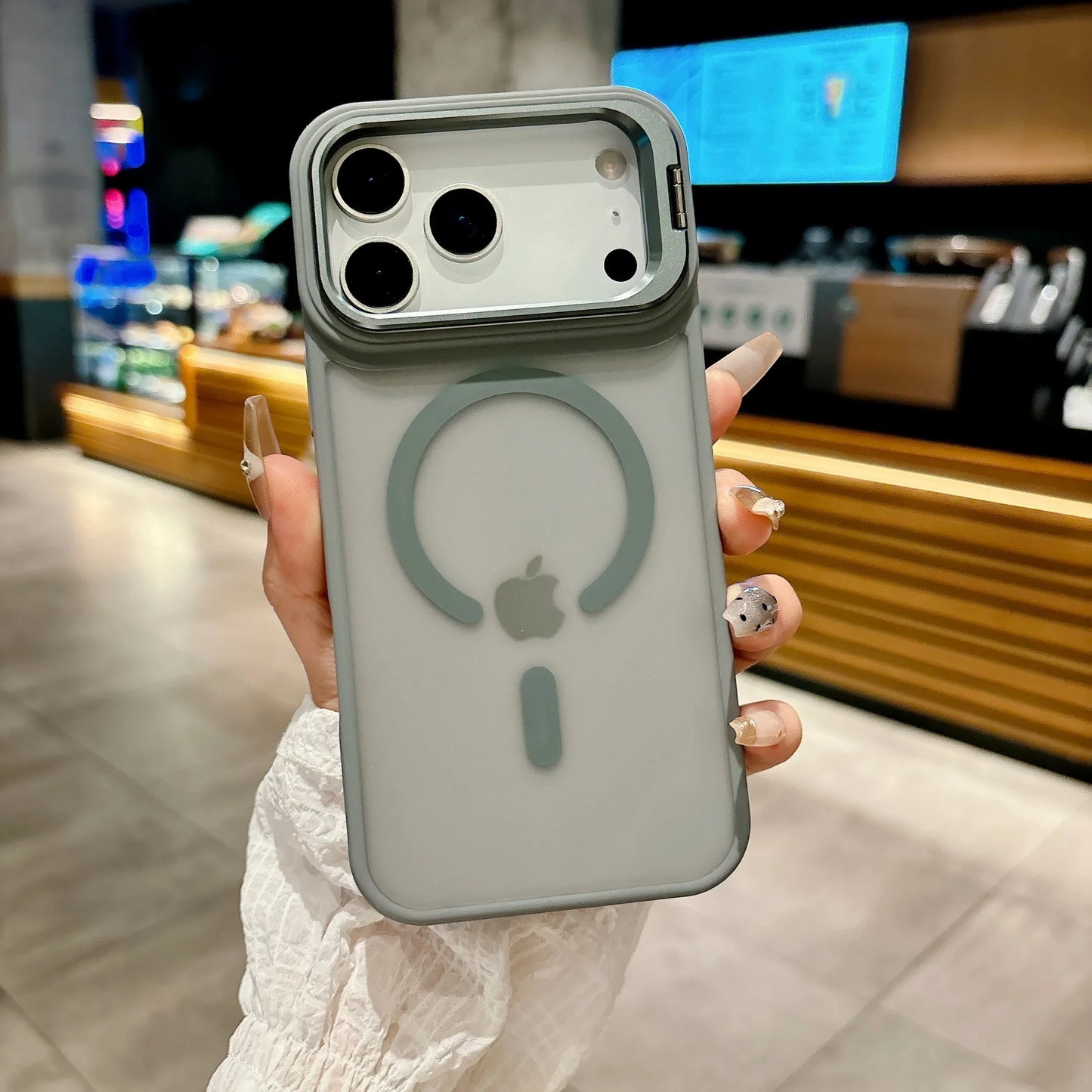 Metal Bracket Frosted Translucent Magnetic Case for iPhone MagSafe