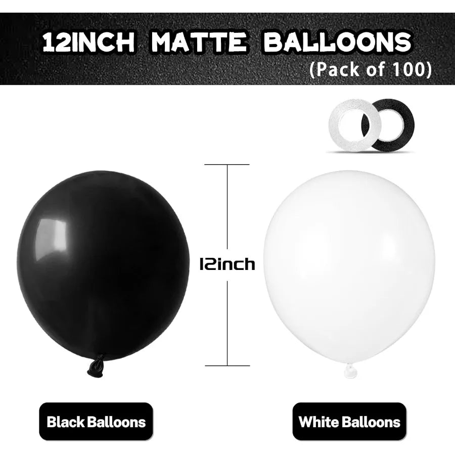 100 Pcs Black And White Balloons 12 Inch Thick Latex For Birthday Wedding Party Decorations