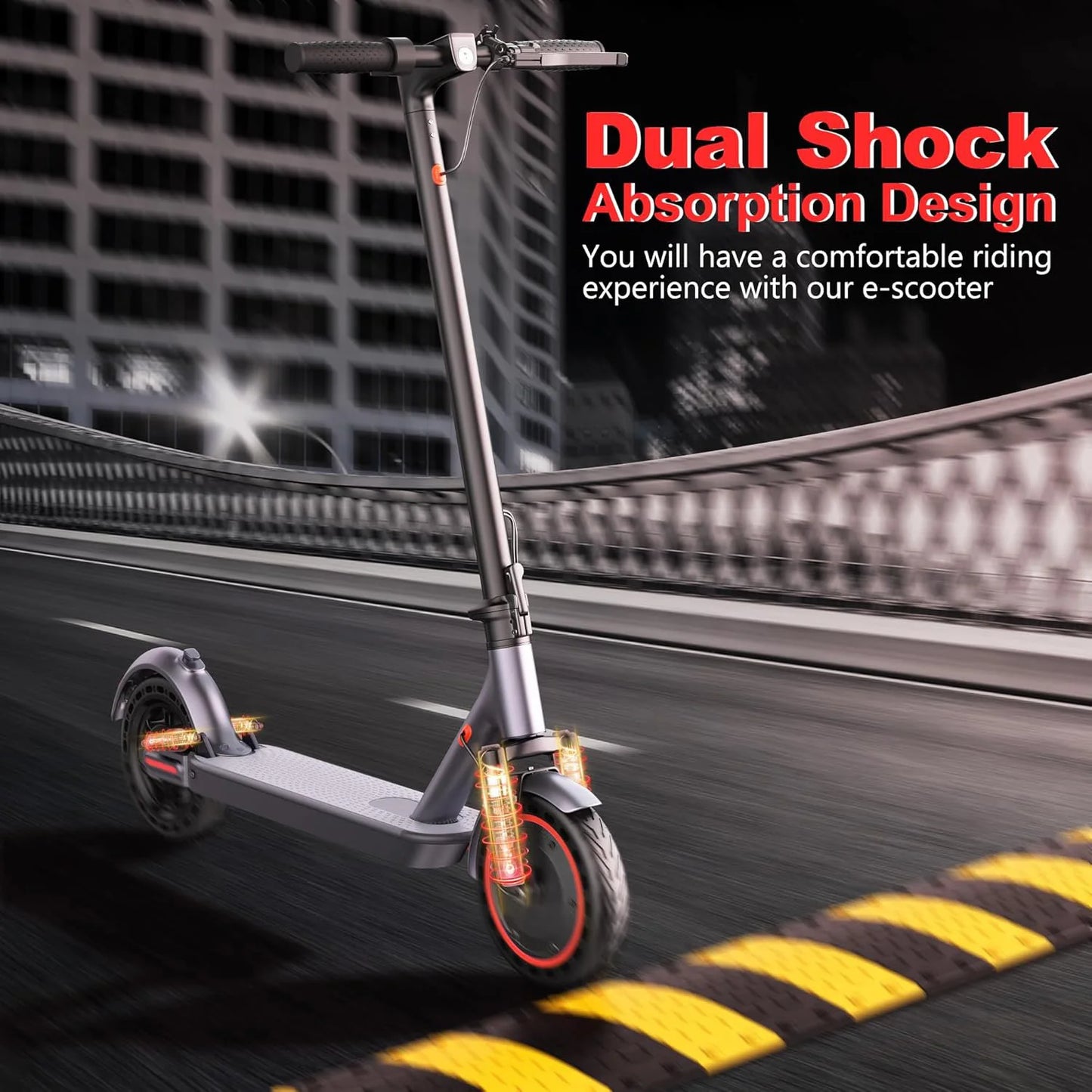10”Honeycomb Tires Electric Scooter 42V 10.5Ah Battery 22MPH Max Speed 22Miles Max Range Dual Braking & Suspension APP Control