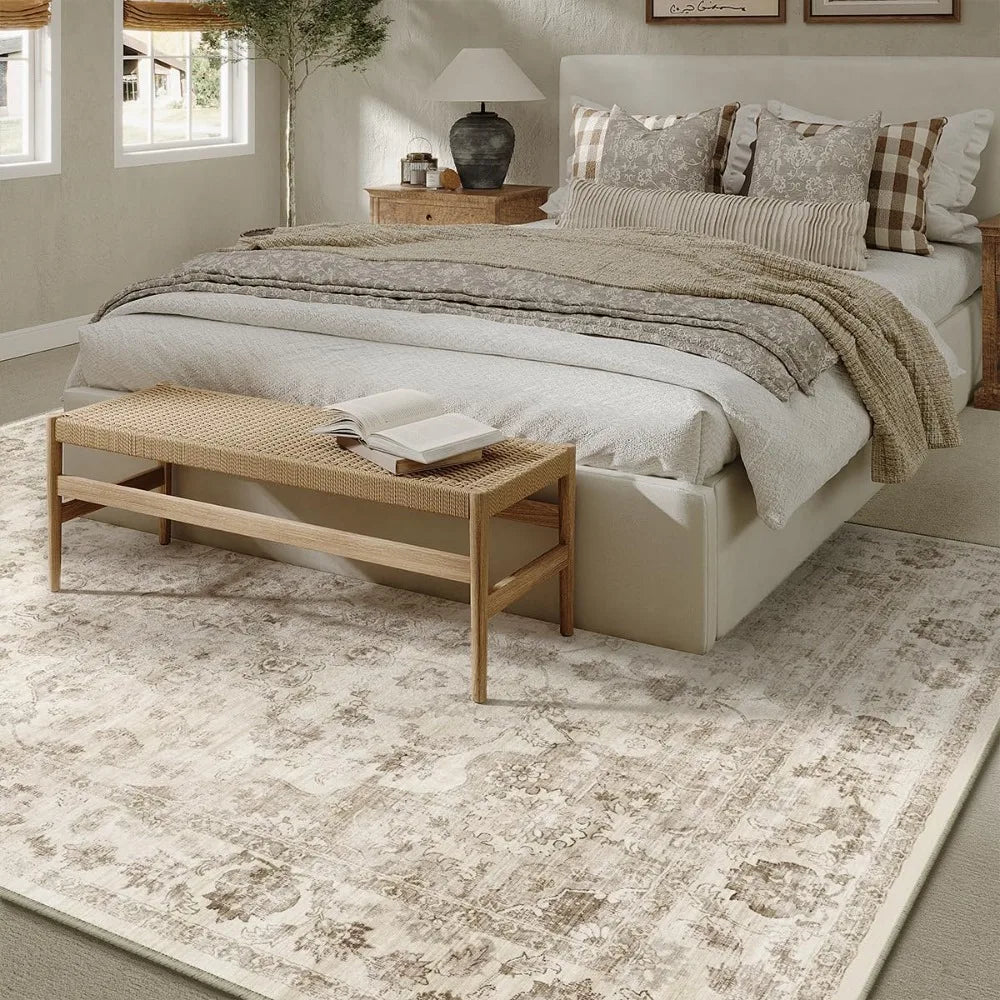Floral Area Rug Washable Non Slip Low Pile For Living Room