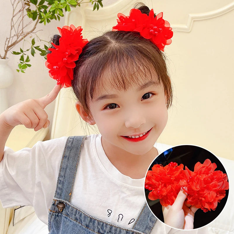 Fluffy Flower Hair Rings For Kids Elastic Hair Bands Gift
