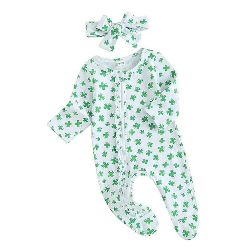 CatheryCN Infant Unisex St Patrick Day Romper Set With Headband