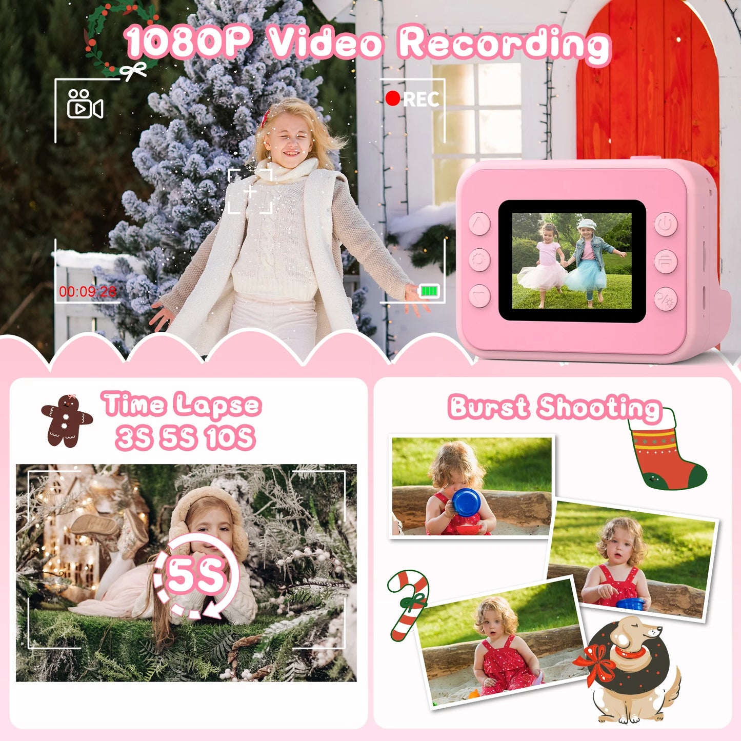 GofunlyCN Kids Instant Print Camera 1080P Mini Digital Toy