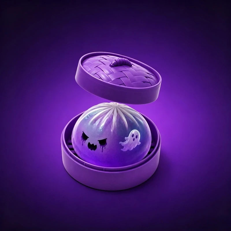 Soft Slow Rebound Glitter Halloween Ghost Dumplings Squishy Toy With Steamer Stuffed Shark Bun Sensory Decompression Toy Halloween Gift