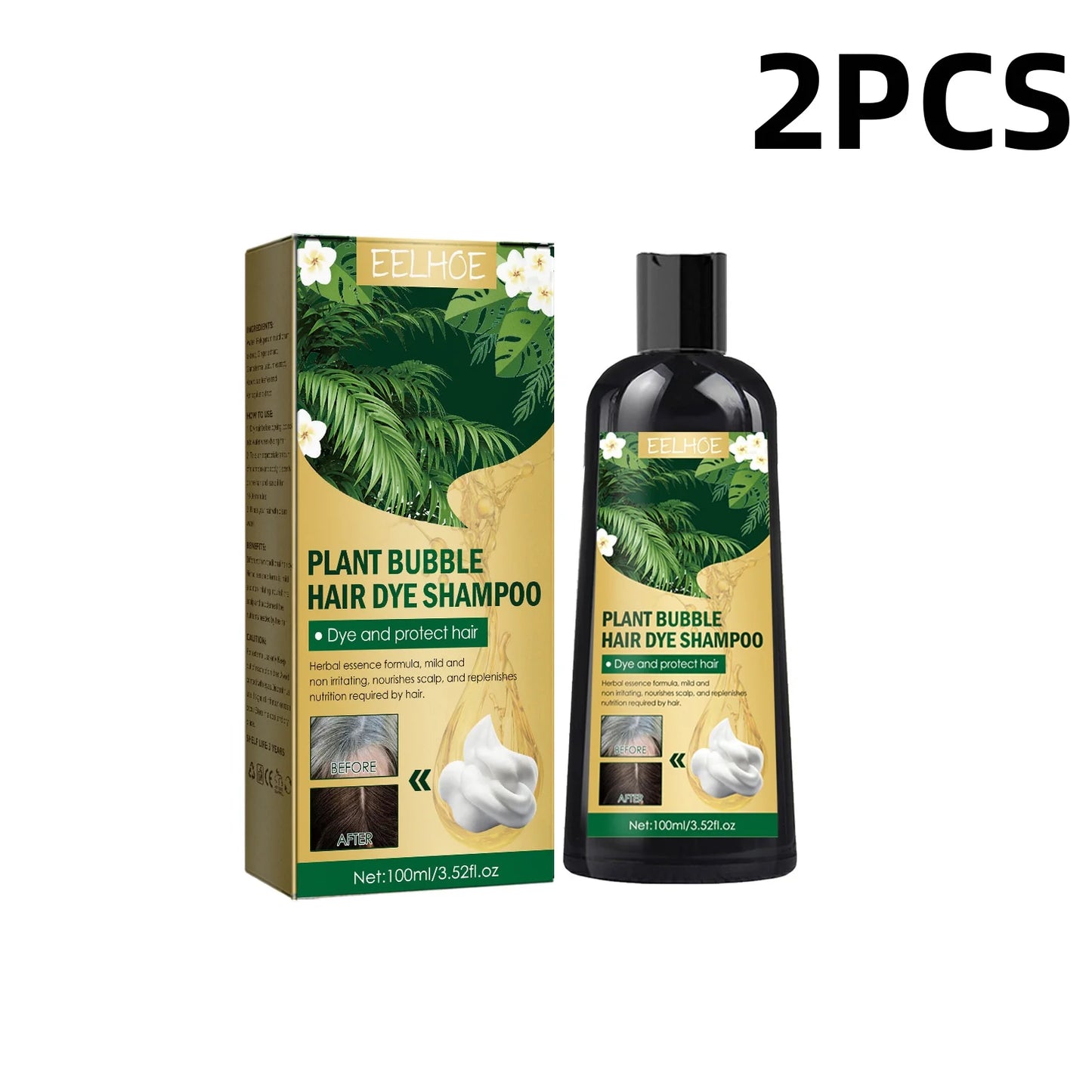EELHOE Botanical Black Hair Dye Foam Natural Color Long-Lasting Gentle Non-Irritating Treatment for Sensitive Scalp Damaged Hair
