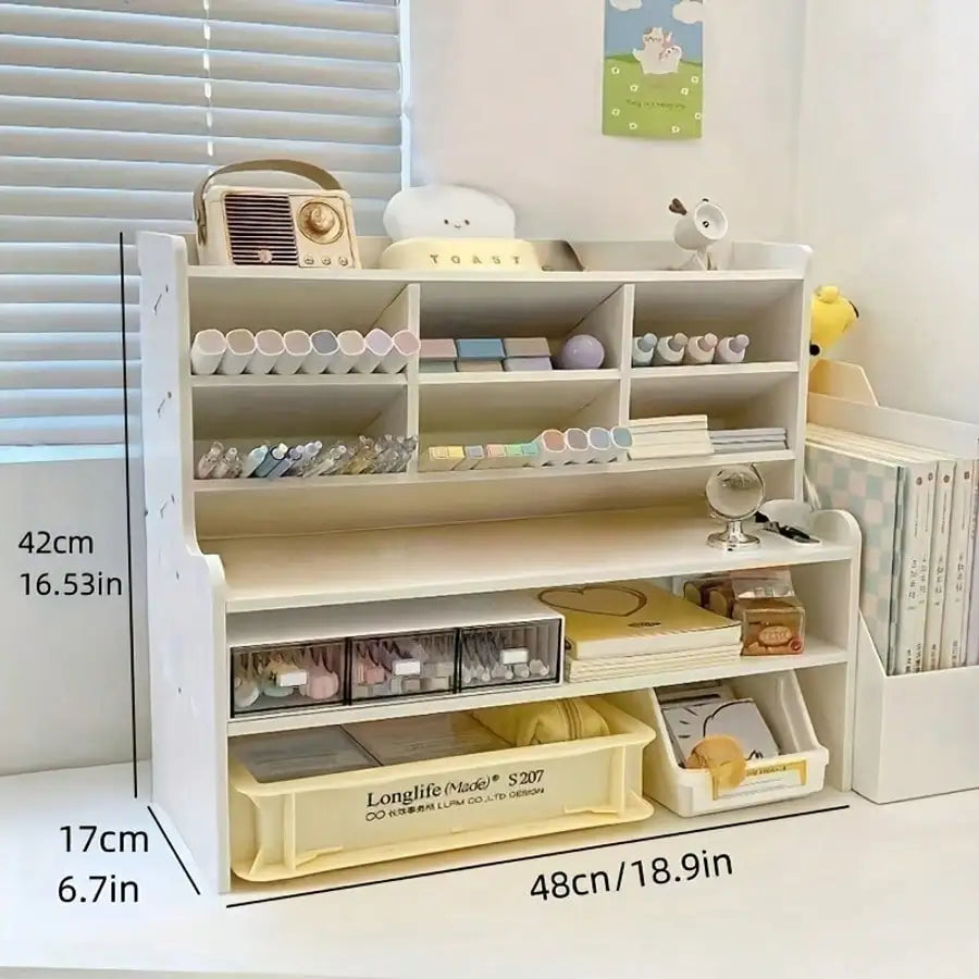 Desktop Storage Organizer with Multi-Grid, Large Capacity Desk Caddy Rack, Space Saving Multi-Compartment Holder for Office Supplies Cosmetics Stationery
