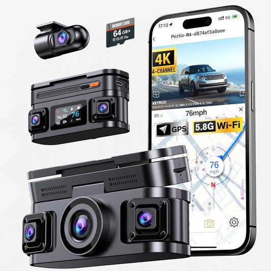 4K 360 Dash Cam Front Rear Interior Left Right GPS
