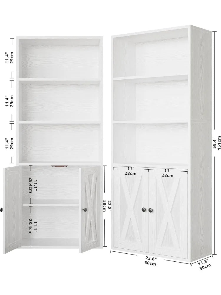High Concerned Bookcases with Doors Five Shelf Display