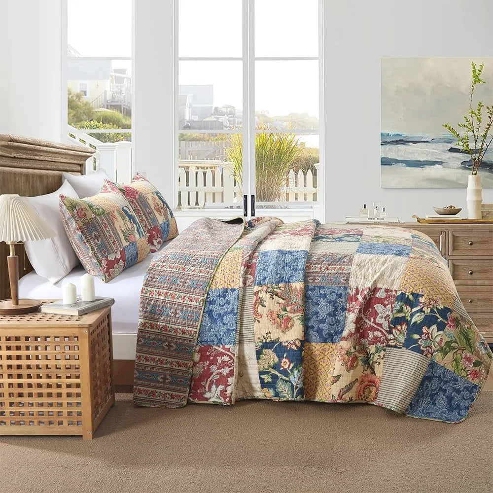 Patchwork Cotton Quilt Coverlet Set Three Piece Reversible