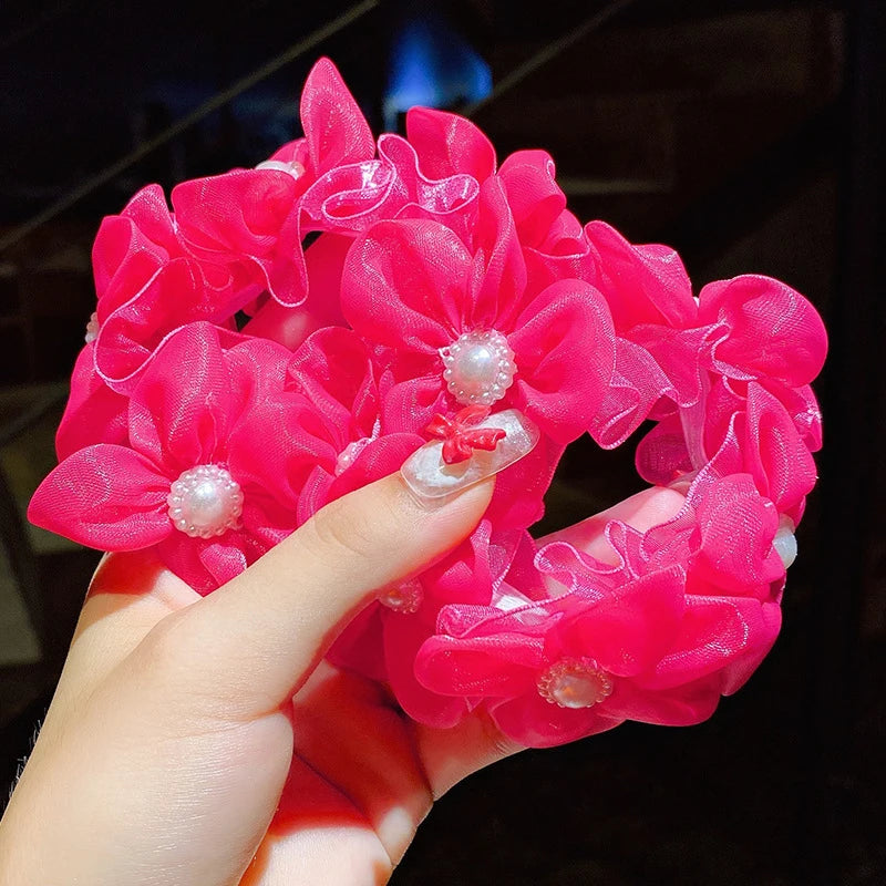Fluffy Flower Hair Rings For Kids Elastic Hair Bands Gift