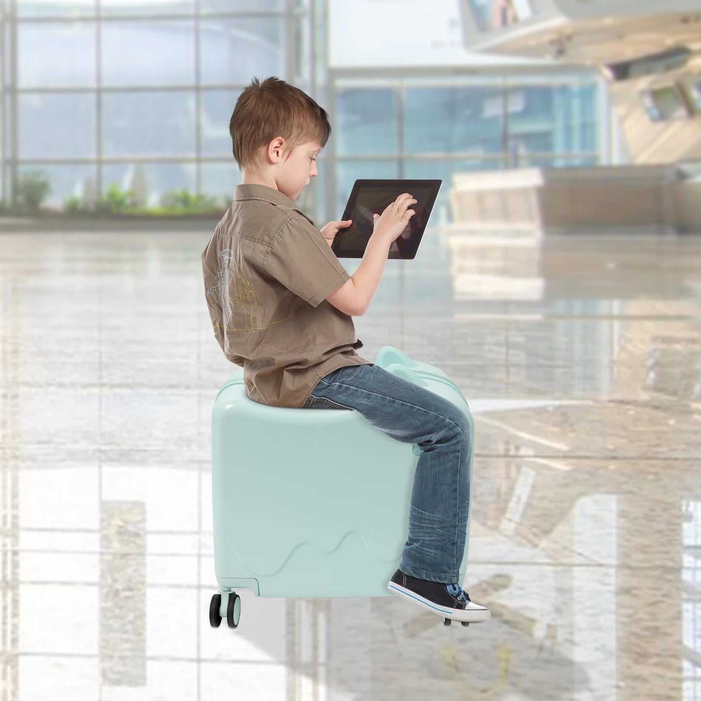 Kids Luggage Sit and Ride on Suitcase With Universal Wheels