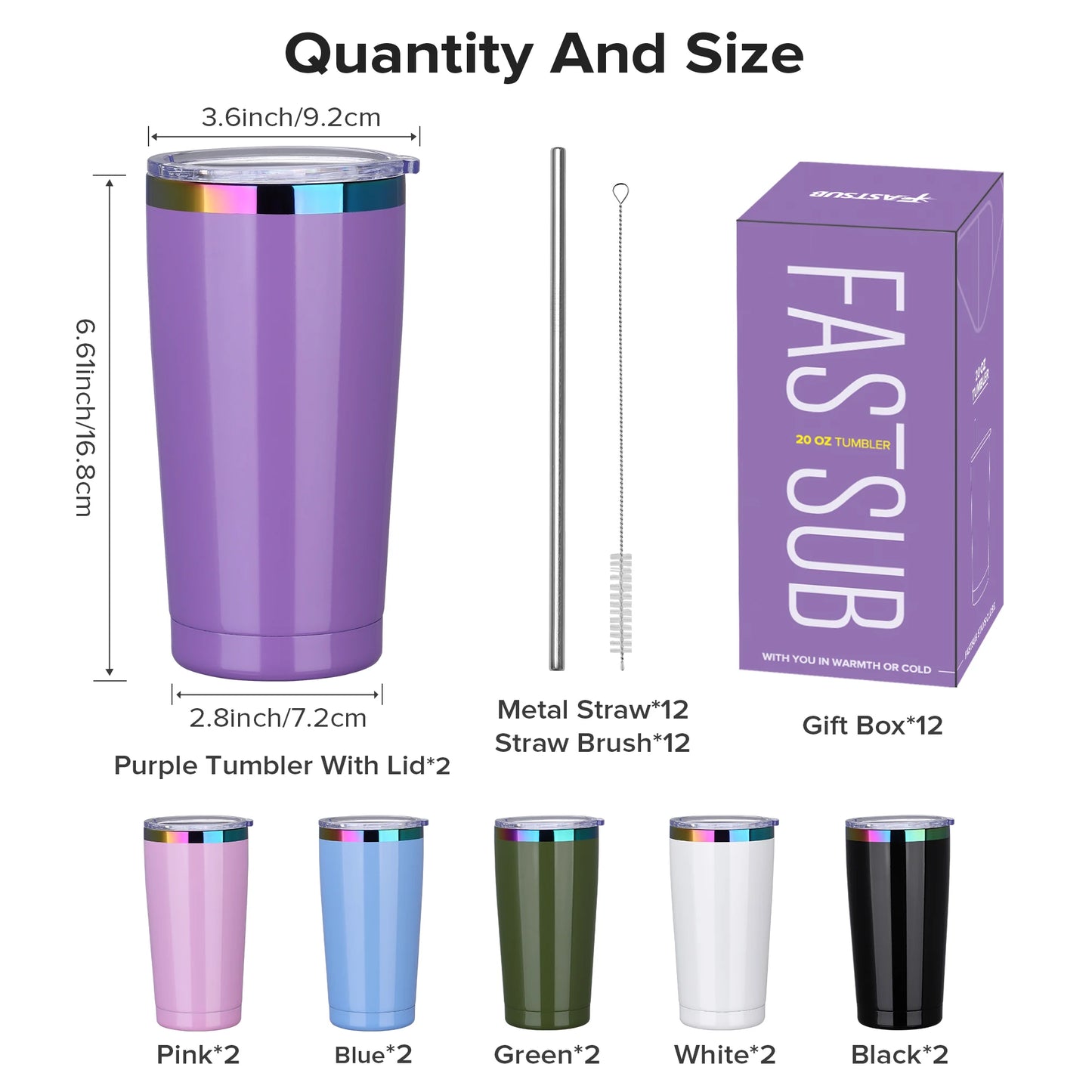 Fastsub Stainless Steel Insulated Vacuum Travel Tumblers With Lids