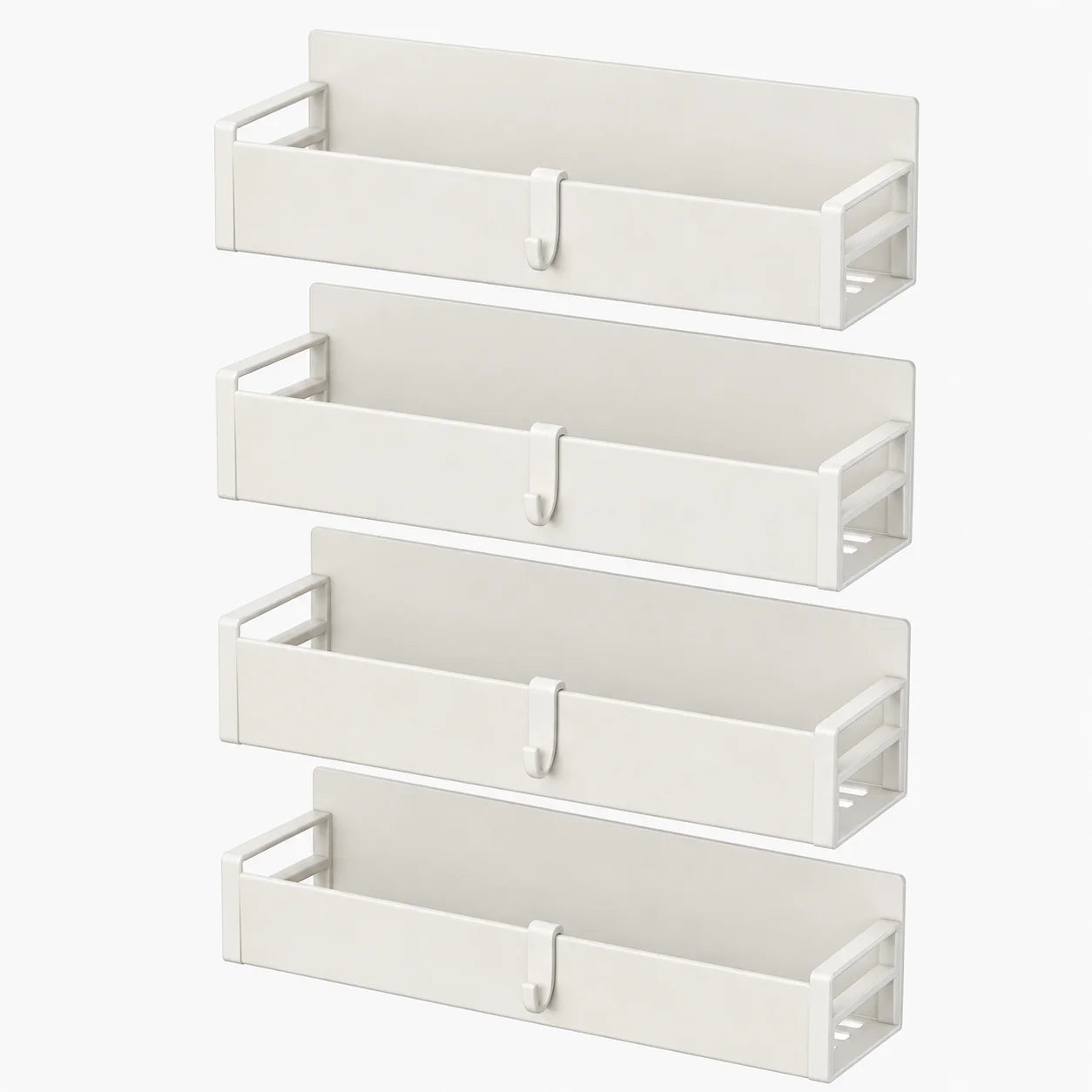 4 Pack Magnetic Spice Rack for Refrigerator, 2 Large & 2 Small Metal Fridge Side Organizer Shelves with Hooks, No Drilling Kitchen Storage Rack