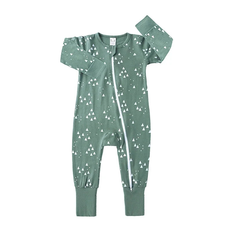 New Double Zipper Infant Baby Girl Boy Clothes Geometry Long Sleeve Cotton Baby Romper Clothing For Newborn Jumpsuit 0-24 Months