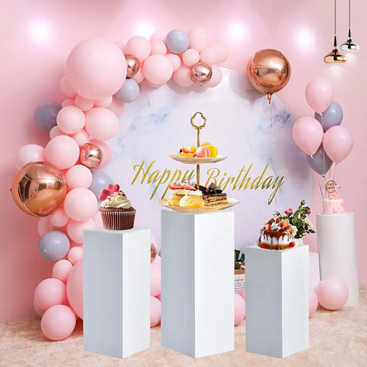 Sturdy Metal Square Pedestal Stands For Party Wedding Display