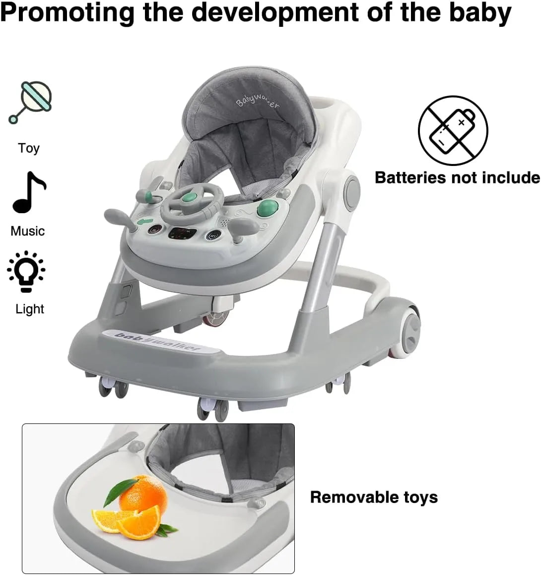 2 In 1 Baby Walker For Toddlers With Removable Feeding Tray And Music Tray Push Walker Foldable