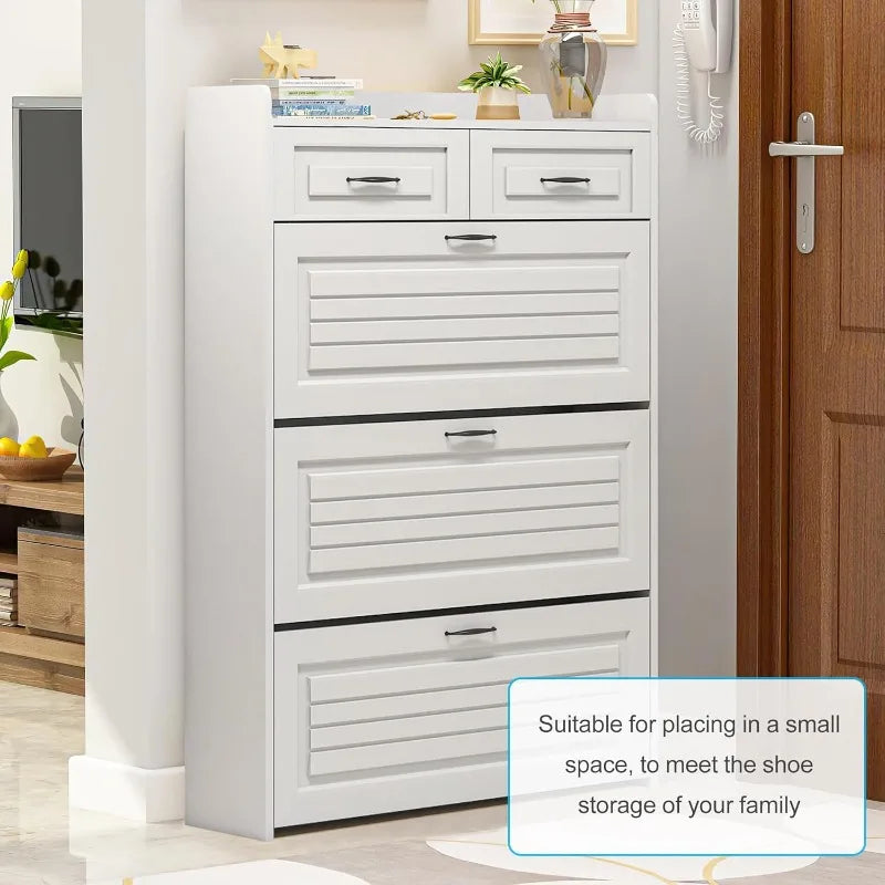 Shoe Organizer Cabinet With 3 Large Flip Drawers