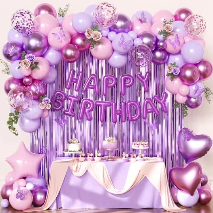 Foil Confetti Balloons Birthday Banner And Butterfly Fringe Curtains