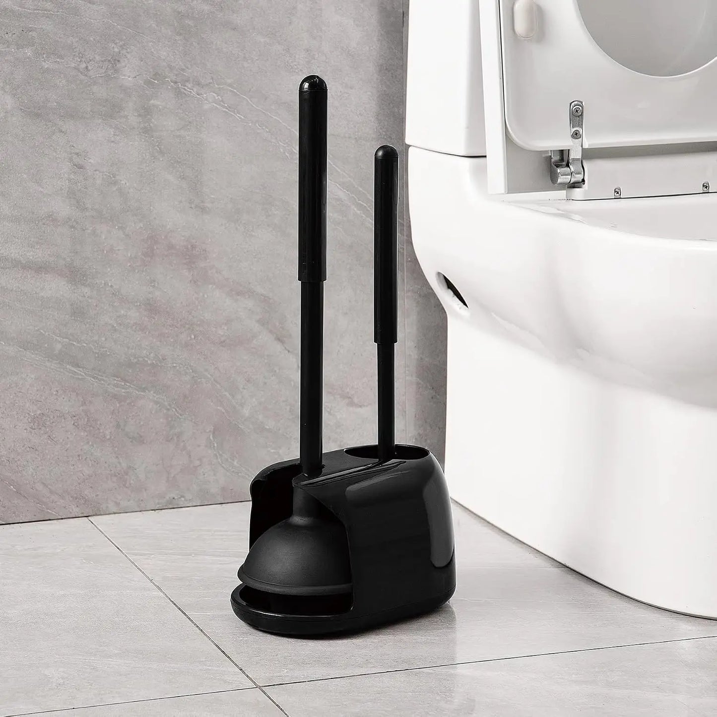 2 In 1 Toilet Brush And Plunger Set With Silicone Brush Head Strong Suction Rubber Cup Space Saving Bathroom Cleaning Tool With Storage Holder Toilet Brush Toilet Plunger Bathroom Cleaning Tools
