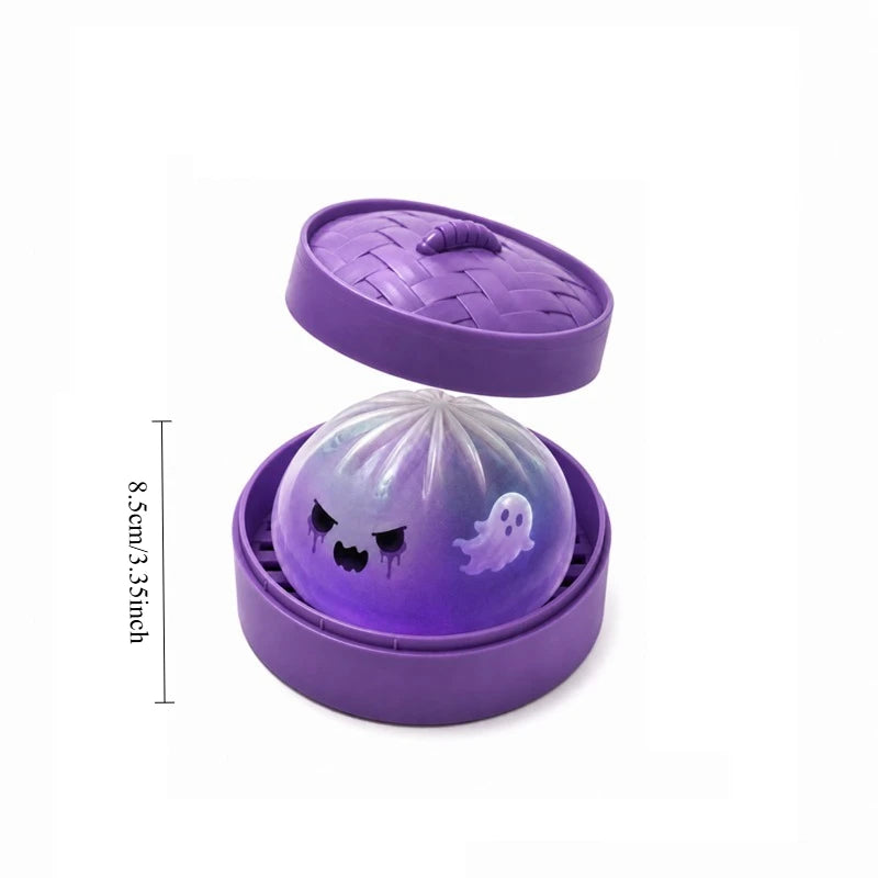 Soft Slow Rebound Glitter Halloween Ghost Dumplings Squishy Toy With Steamer Stuffed Shark Bun Sensory Decompression Toy Halloween Gift