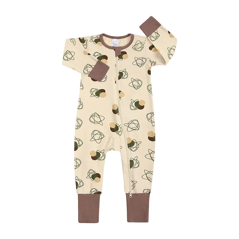 New Double Zipper Infant Baby Girl Boy Clothes Geometry Long Sleeve Cotton Baby Romper Clothing For Newborn Jumpsuit 0-24 Months