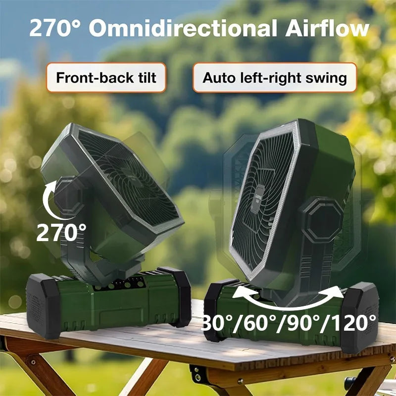 20000mAh Camping Fan With LED Lantern Remote Oscillating