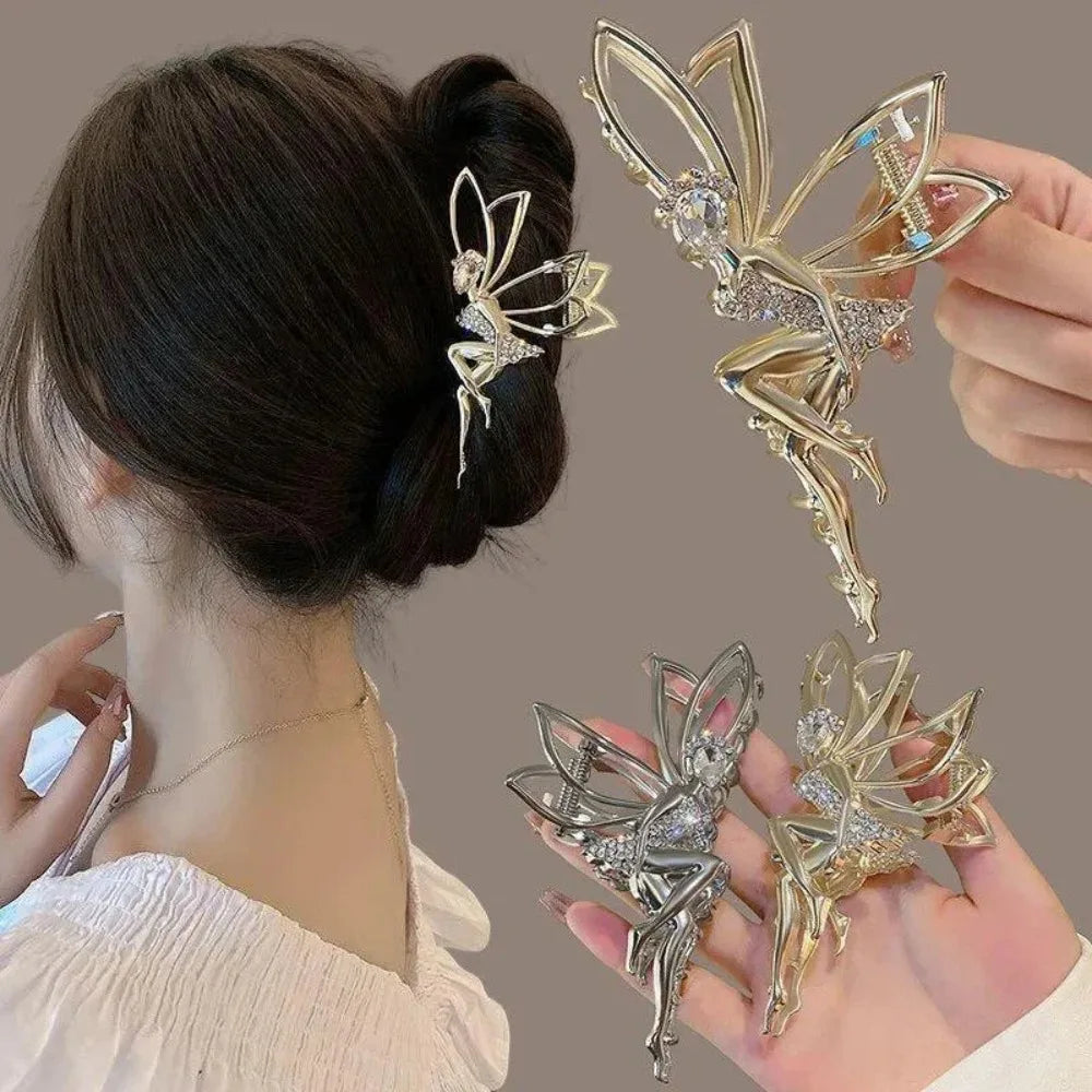 Metal Hair Claw Clip For Shiny Rhinestone Crystal Little Angel Headwear Hairpin Girl Ponytail Claws Clips Elf Hairs Accessories