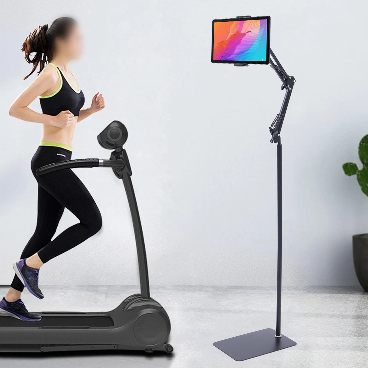 1.35M Tablet Floor Stand 360° Rotating Tablet Mobile Phone Holder for Home Gym Live