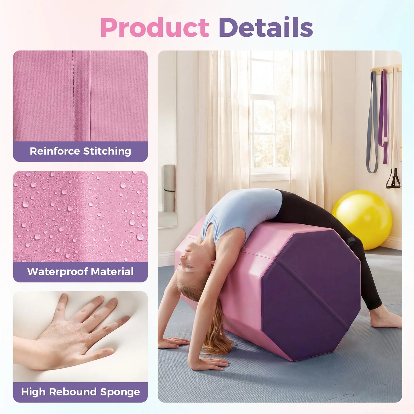 Skill Shape Backbend Somersault Trainer Mat 19"x19"x23" Octagon Gymnastics Tumbling Mat High Density Waterproof Foam Mat for Cheerleading Martial Arts Home Training