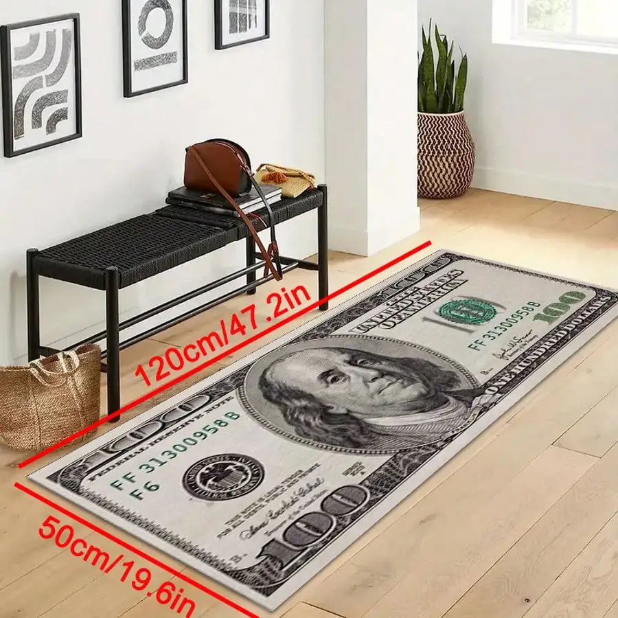 1pc Interesting Portrait & Dollar Bill Pattern Rug, Modern Creative Cartoon INS Style American Elements Rectangle Soft Area Carpet, Applicable For Outdoor, Entrance, Living Room, Bedroom, Laundry Room, Bathroom, Game Room, Wa