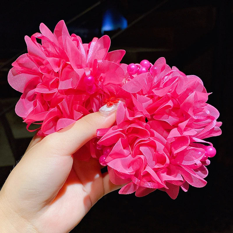 Fluffy Flower Hair Rings For Kids Elastic Hair Bands Gift