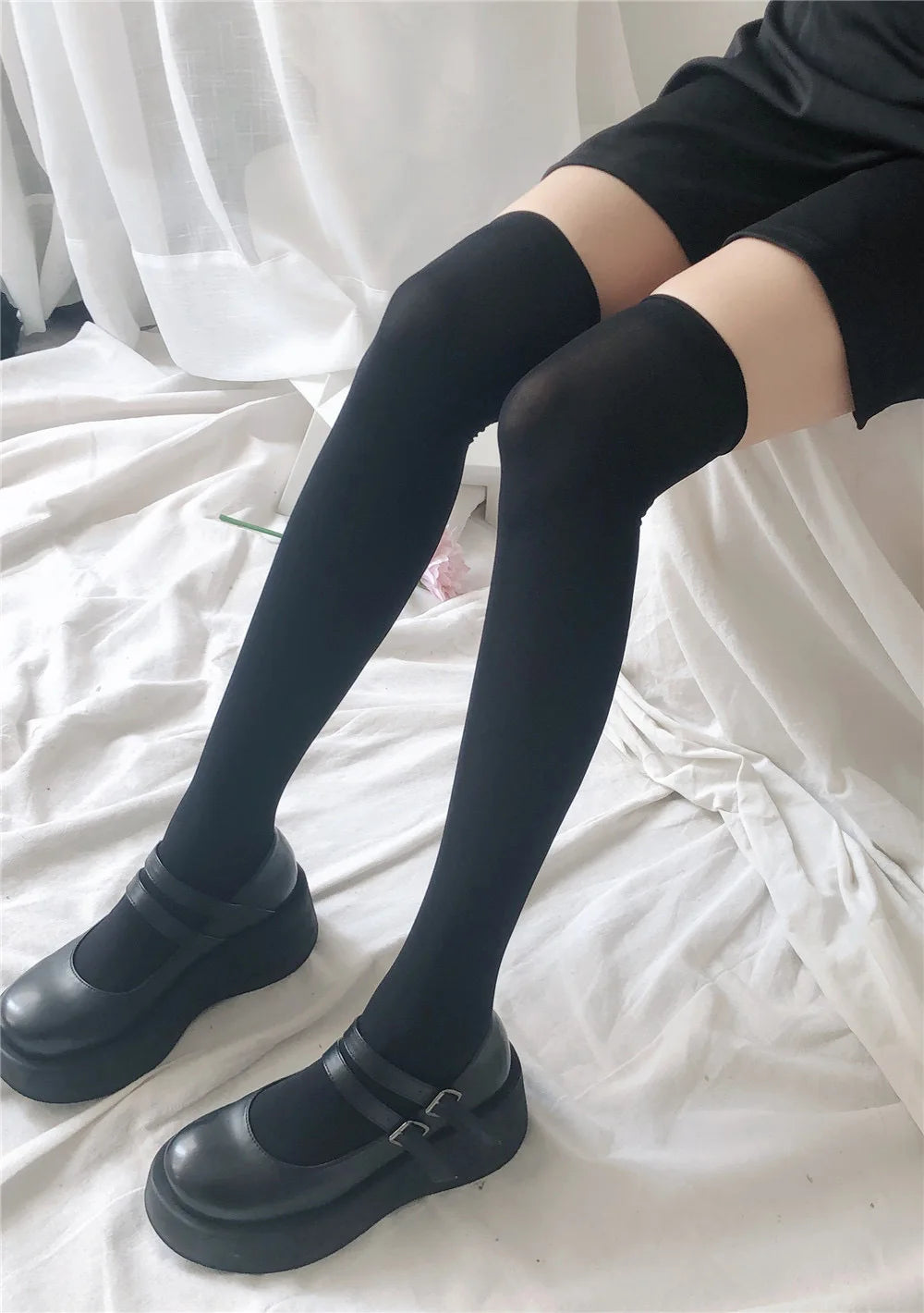 JK Women Knee High Lolita Socks Nylon Breathable Casual Stockings