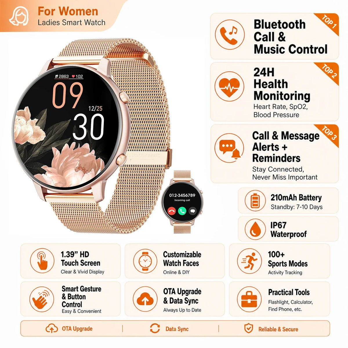 Waterproof Bluetooth Calling Smartwatch With Fitness Heart Rate SpO2 Tracking