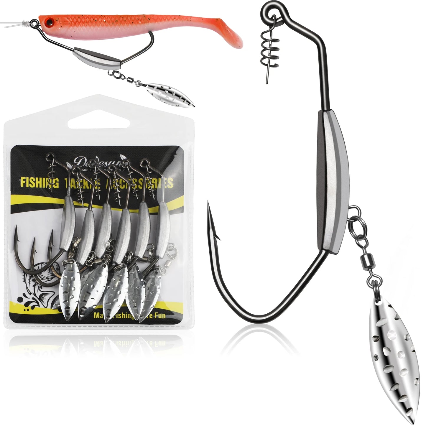 Dovesun 12PCS Underspin Weighted Swimbait Hooks Weighted Fishing Hooks Saltwater Freshwater Worm Weedless Hooks for Bass Fishing